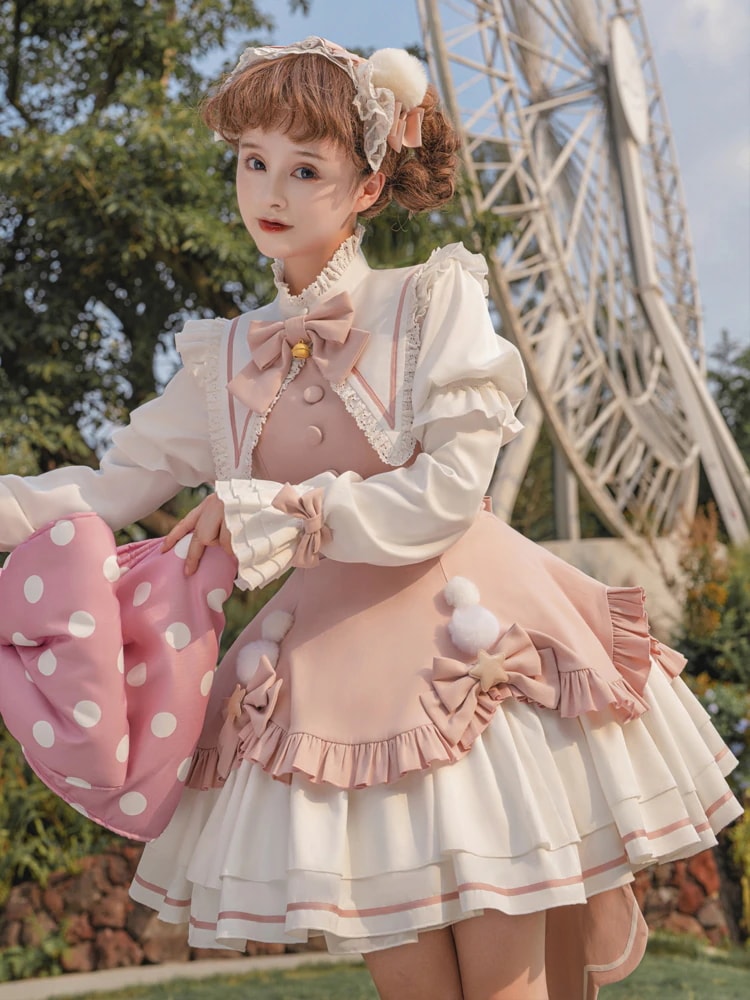 ロリータ可愛いファーボールクリスマスプリンセスドレスデイリーパレススイートオプ長袖ドレス