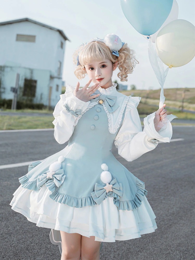 ロリータ可愛いファーボールクリスマスプリンセスドレスデイリーパレススイートオプ長袖ドレス