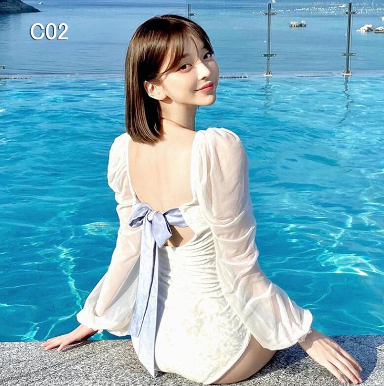 レディース 水着 女の子半袖 長袖 ワンピース バブルの袖 体型カバー ビキニ 水着 小胸 盛れる女子 太もも カバーアップ セクシー ビーチ スクール ショートパンツ一体型バックシャン 無地 海水