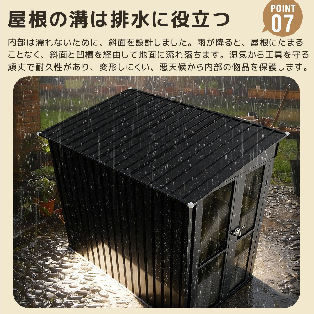 【国内発送】A 1718温室付き物置 屋外 大型 倉庫 大型物置 戸外収納庫 物置 防水/耐侯 収納可能 ガーデン/庭/田畑/農場 頑丈 大容量 スチール　引き戸　補強フレーム付き 換気口付き 床なし_9