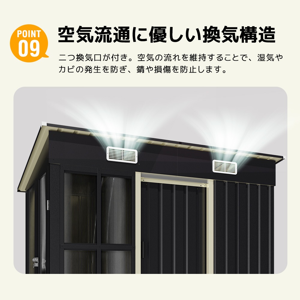 【国内発送】A 1718温室付き物置 屋外 大型 倉庫 大型物置 戸外収納庫 物置 防水/耐侯 収納可能 ガーデン/庭/田畑/農場 頑丈 大容量 スチール　引き戸　補強フレーム付き 換気口付き 床なし_10
