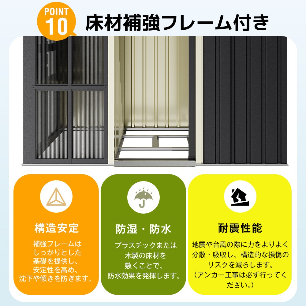 【国内発送】A 1718温室付き物置 屋外 大型 倉庫 大型物置 戸外収納庫 物置 防水/耐侯 収納可能 ガーデン/庭/田畑/農場 頑丈 大容量 スチール　引き戸　補強フレーム付き 換気口付き 床なし_11