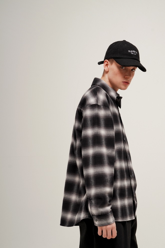 [PERSTEP]★OBSCURE OMBRE CHECK SHIRT A BATHING APE® Ombre Check College Relaxed Fit Shirt | Bape