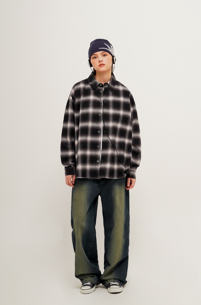[PERSTEP]★OBSCURE OMBRE CHECK SHIRT Ombre Check Shirt - Black | Benetton