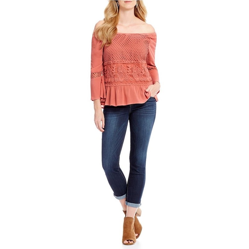 デモクラシー レディース トップス オフショルダー【Democracy 3/4 Bell Sleeve Babydoll Off-The-Shoulder Top】Rosette デモクラシー レディース トップス オフショルダー【Democracy 3/4 Bell Sleeve Babydoll Off-The-Shoulder Top】Rosette
