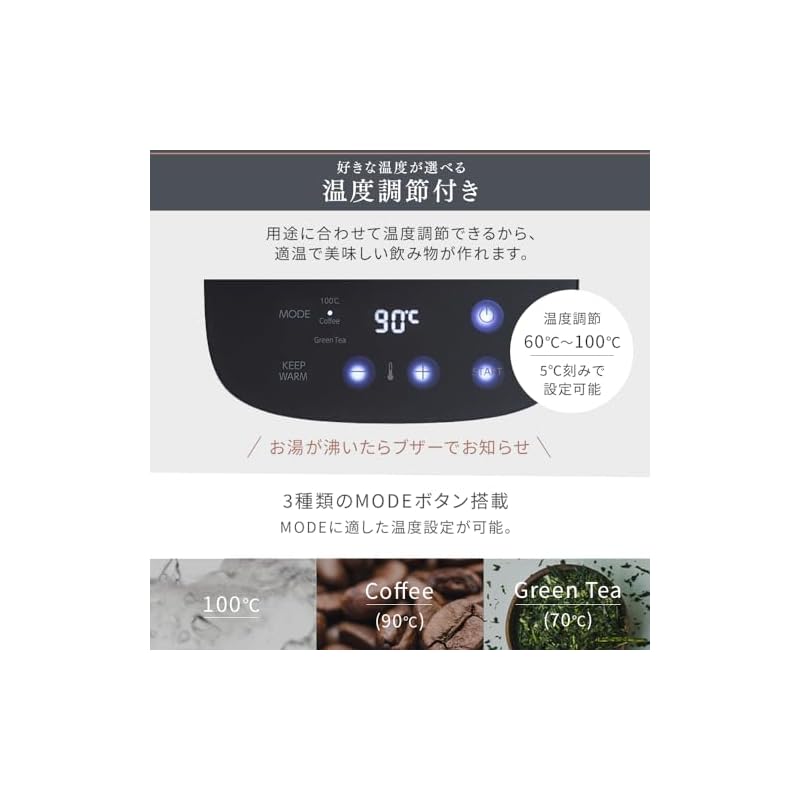 【即納】アイリスオーヤマ(IRIS OHYAMA) 電気ケトル 温度調節 ドリップケトル ケトル 600ml 10段階温度調節付 保温設定付 沸騰後自動電源OFF コーヒー 紅茶 緑茶 おしゃれ IK