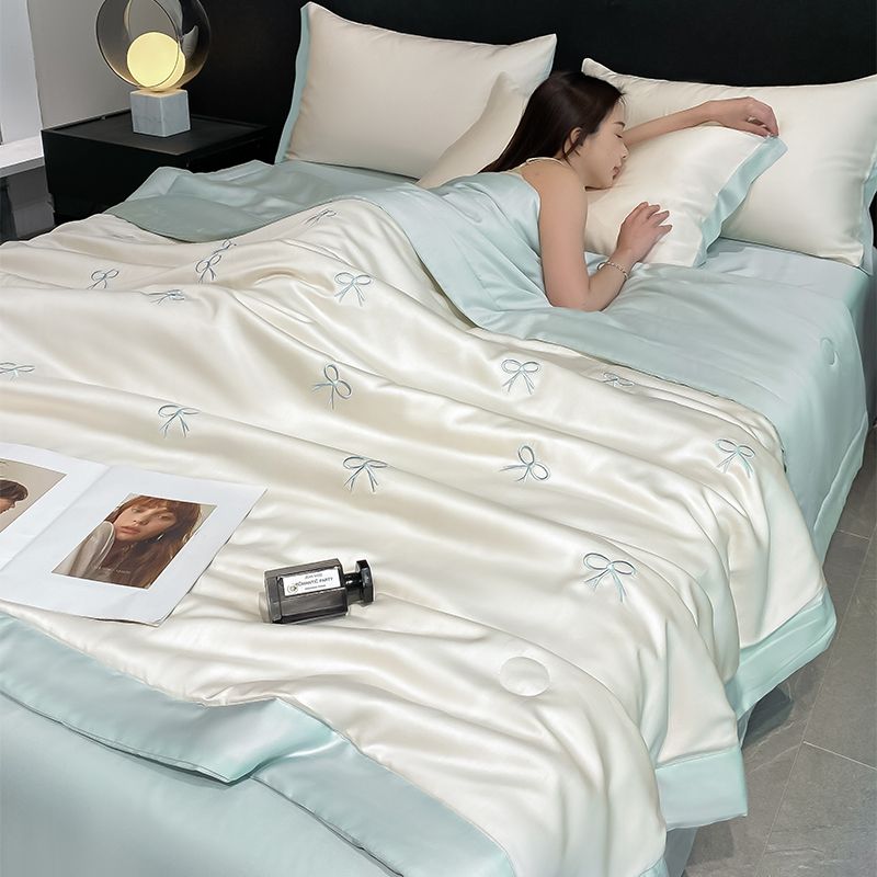 アイスシルク 夏布団 水洗シルク 刺繍 接触冷感 肌掛け布団 エアコン 掛け布団 薄い 布団セット 布団 シーツ 枕カバー 3/4点セット