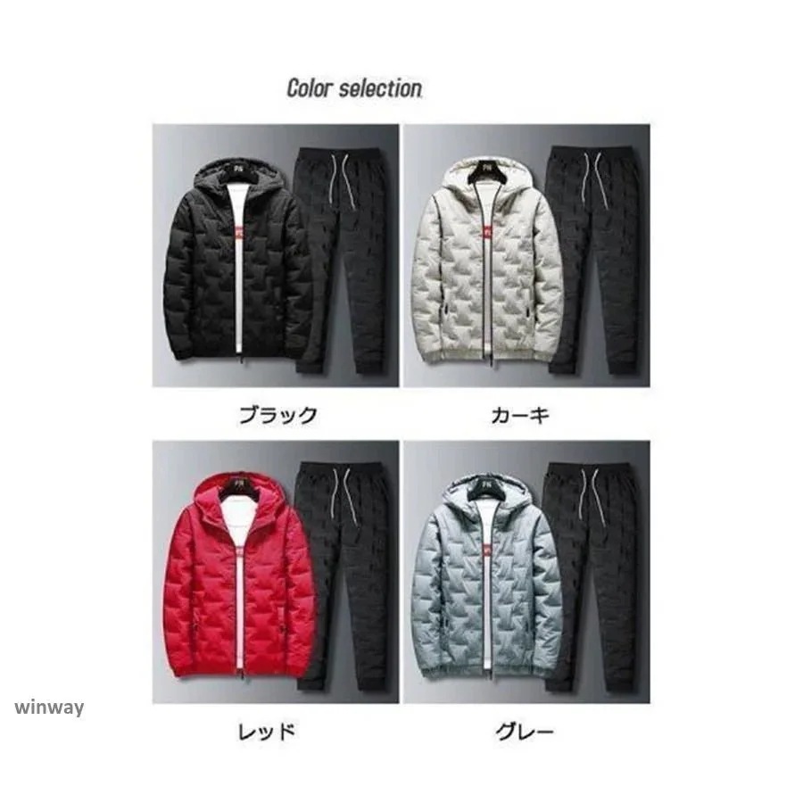 ランキング人気メンズトレーニングウェアセットアップ 中綿入りウインドブレーカー裏起毛上下セット 防寒暖かい_5