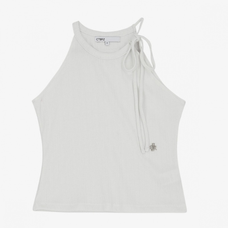 シティブリーズリブ編みリボンスリーブレスホワイト シティブリーズリブ編みリボンスリーブレスホワイト