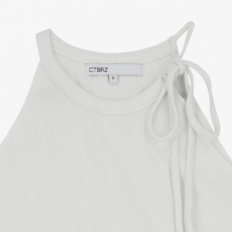シティブリーズリブ編みリボンスリーブレスホワイト シティブリーズリブ編みリボンスリーブレスホワイト