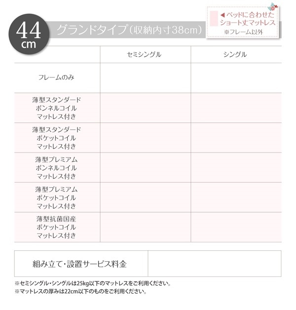 [組立設置料込み]小さな部屋に合う ショート丈 収納ベッド [Odette]オデット [薄型スタンダードボンネルコイルマットレス付き] セミシングル 深さグランド