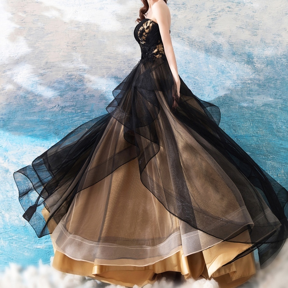 ドレス 衣装 ウエディングドレス 披露宴ドレス ロングドレス カラードレス チューブトップ 切り替えデザイン レースアップ 刺繡 シースルー ロング丈 フレア ステージドレス 発表会 かわいい