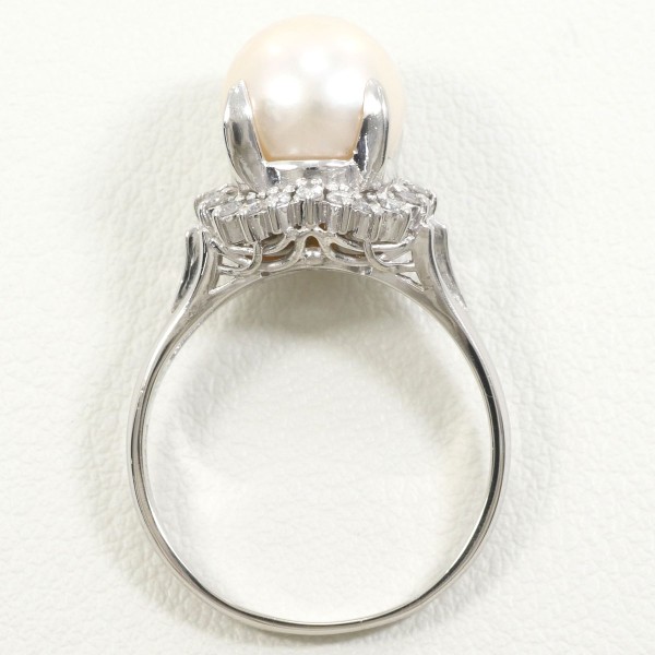 PT900 プラチナ リング 15号 パール(真珠) 約9.5mm ダイヤ 0.24 中古