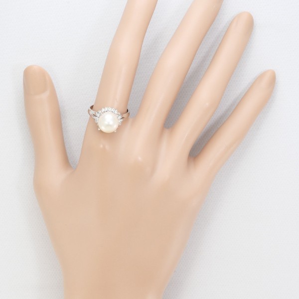 PT900 プラチナ リング 15号 パール(真珠) 約9.5mm ダイヤ 0.24 中古