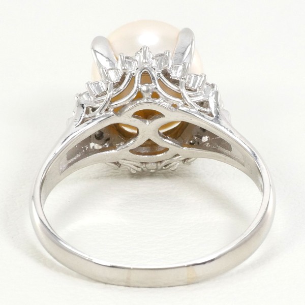 PT900 プラチナ リング 15号 パール(真珠) 約9.5mm ダイヤ 0.24 中古