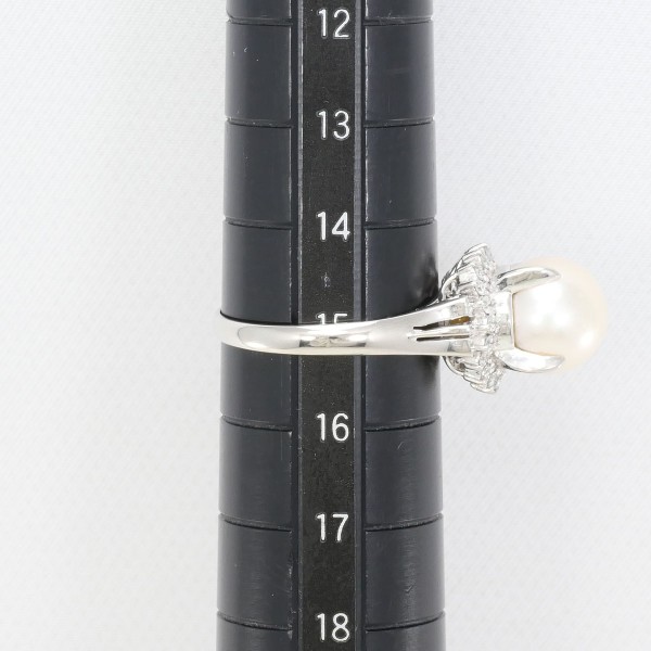 PT900 プラチナ リング 15号 パール(真珠) 約9.5mm ダイヤ 0.24 中古