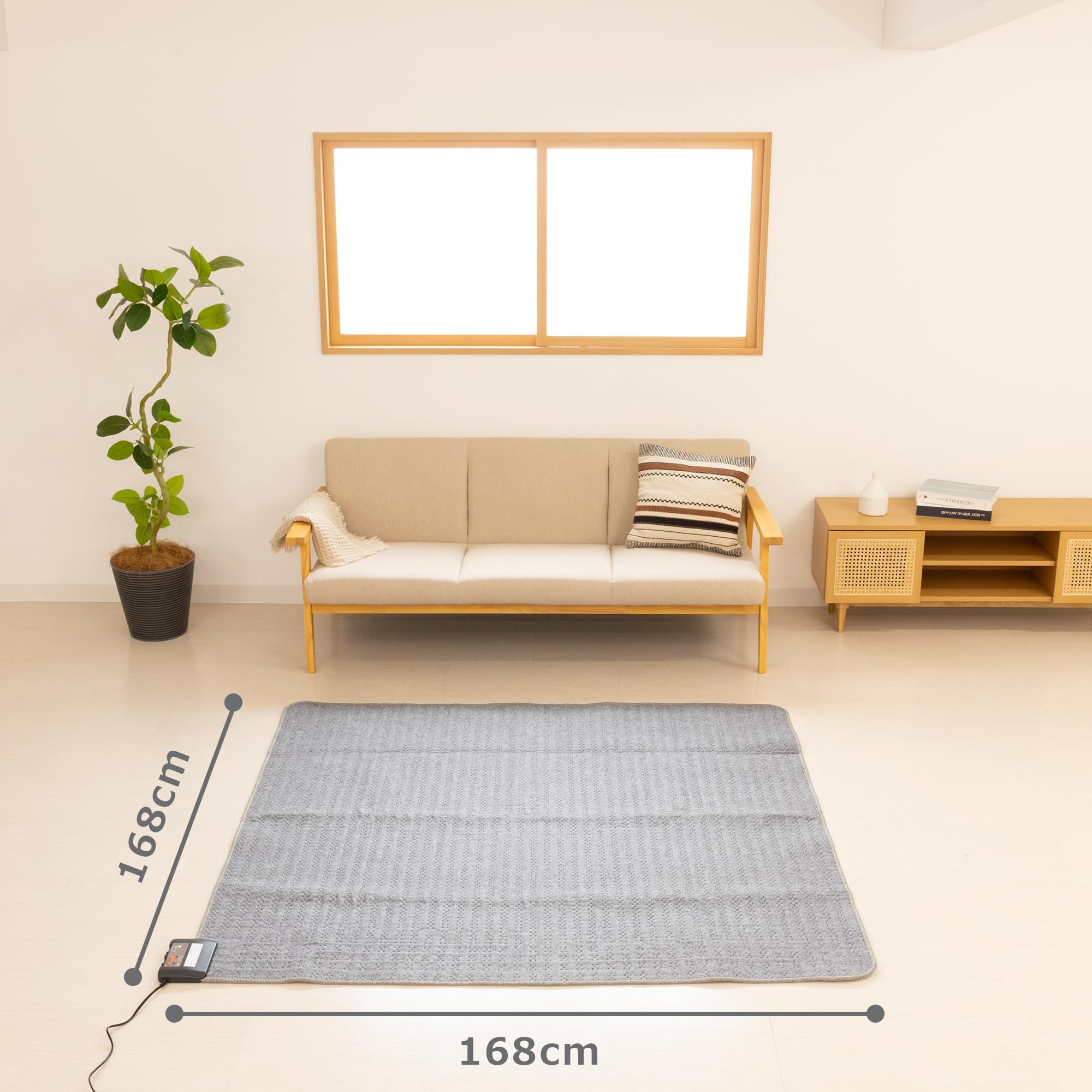 Mofua ホットカーペット 2畳相当 本体 168×168cm 自動8hオフ 暖房面積切替 こたつ併用可 ダニクリーン機能 コンパクト収納 MFU201UH