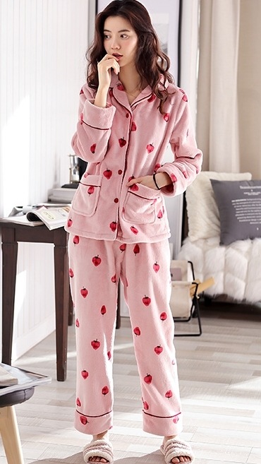 お買得】 ルームウェア 部屋着 苺 ピンク あったか もこもこ ふわふわ 厚手 セットアップ パジャマ パジャマ サイズ:3XL 