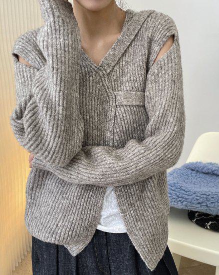 カーディガン レディース 秋冬 ニットカーディガン トップス ショート丈 ユニセックス 男女兼用 ショルダーストラップ Vネック スリット ウール 長袖 秋冬 新作 無地 お洒落 カジュアルスタイル