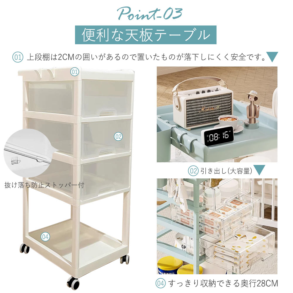 キッチンワゴン 収納 ワゴン キャスター付き 収納カート ベビー用品収納ラック 5段4層 組立簡単 移動式 取っ手 キッチンカート 多機能 ベビーワゴン フック付き 引き出し付き おしゃれ 大容量
