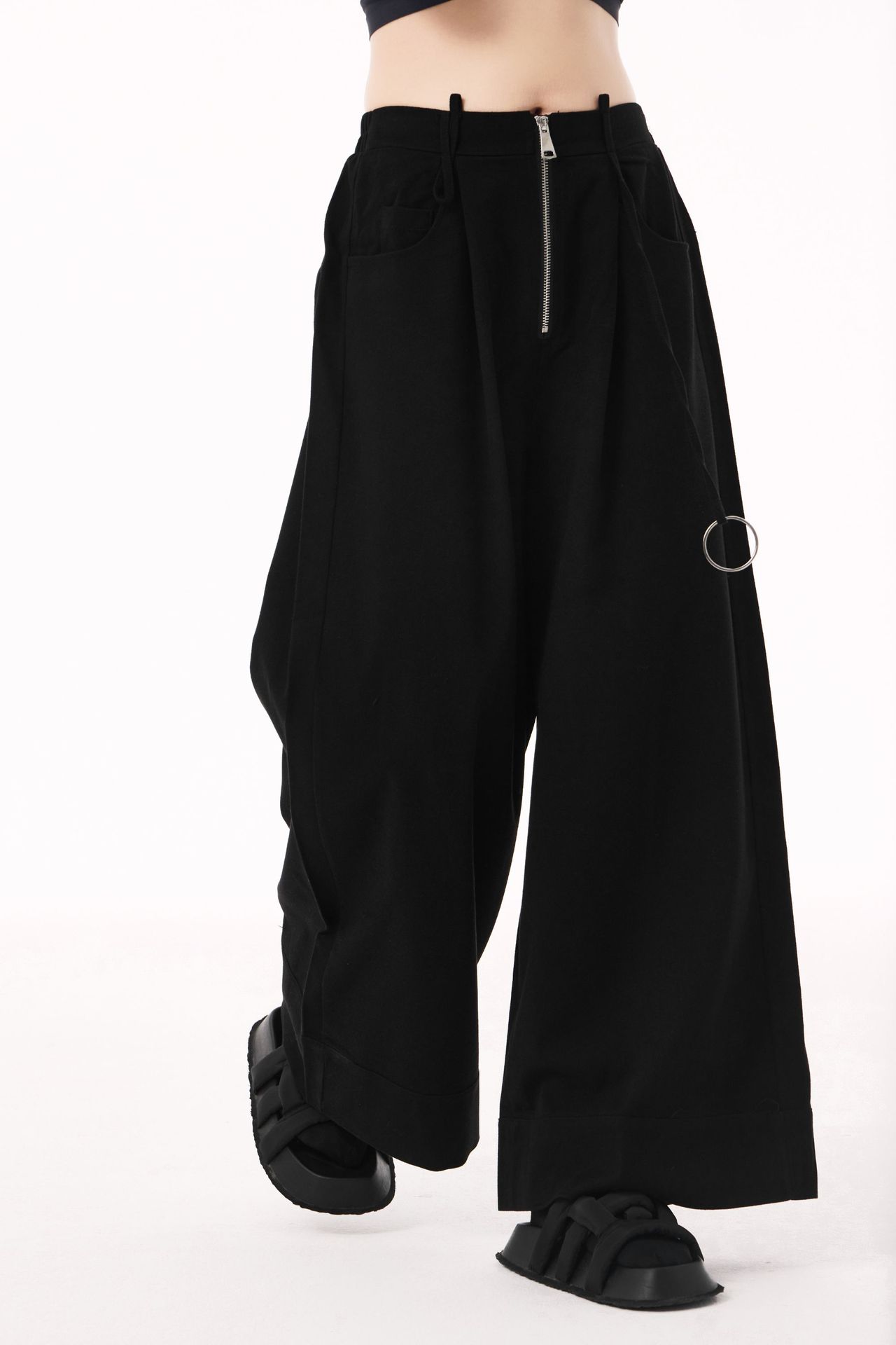 【J.Fashion】 ワイドパンツ ハイウエスト ジップ 秋夏 おしゃれ レディース スラックス 関連商品購入可能 メガ割