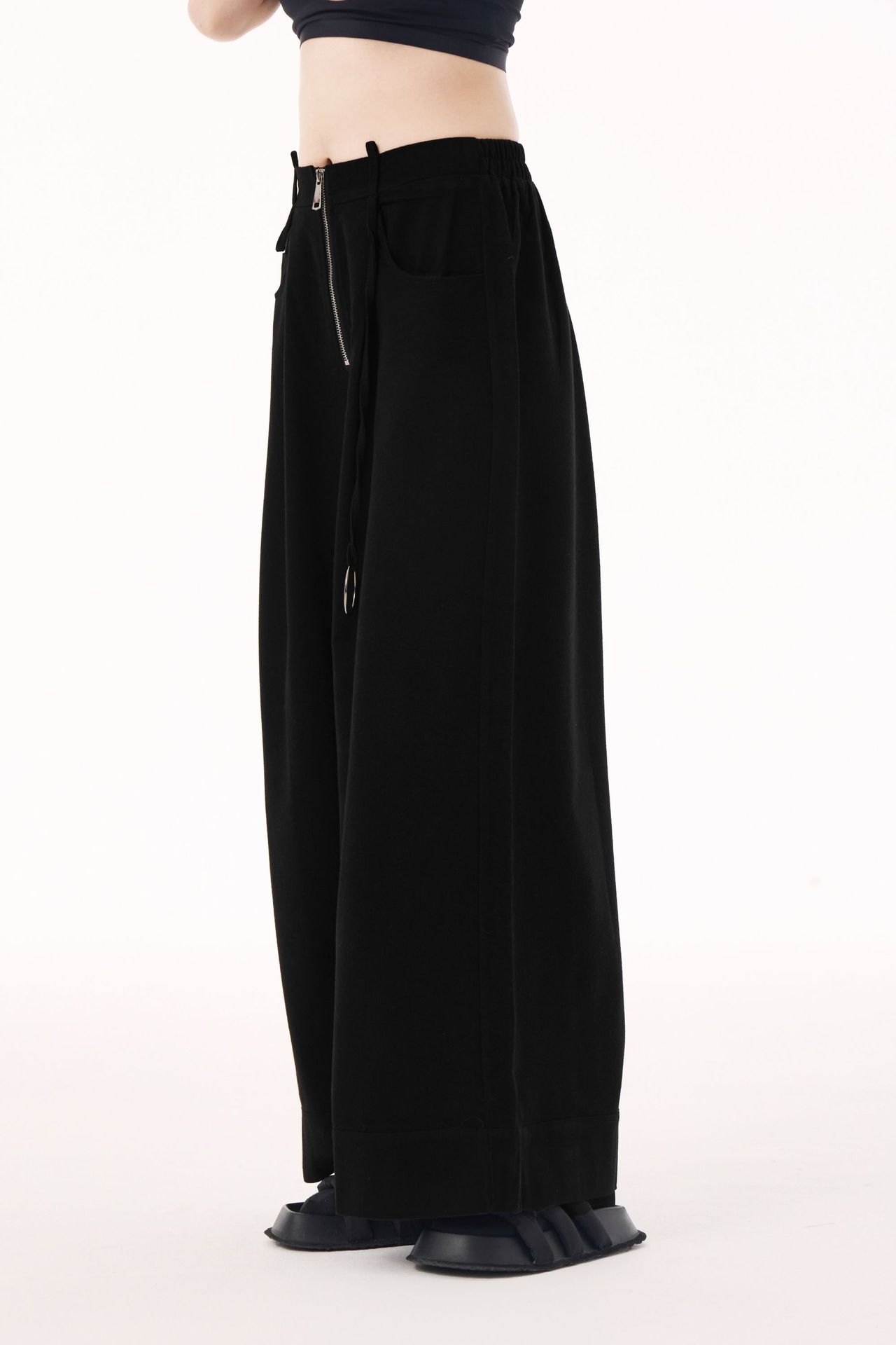 【J.Fashion】 ワイドパンツ ハイウエスト ジップ 秋夏 おしゃれ レディース スラックス 関連商品購入可能 メガ割