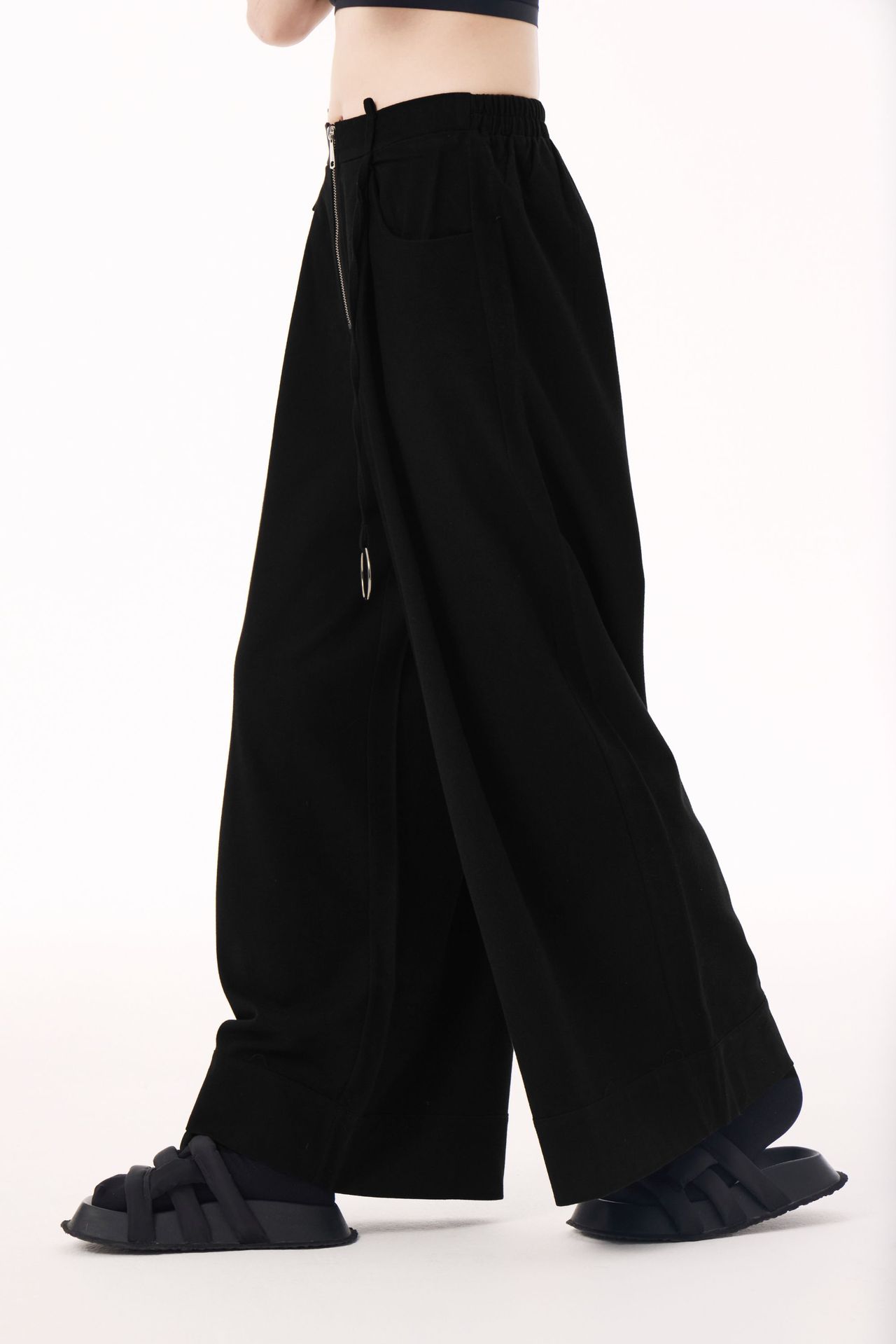 【J.Fashion】 ワイドパンツ ハイウエスト ジップ 秋夏 おしゃれ レディース スラックス 関連商品購入可能 メガ割