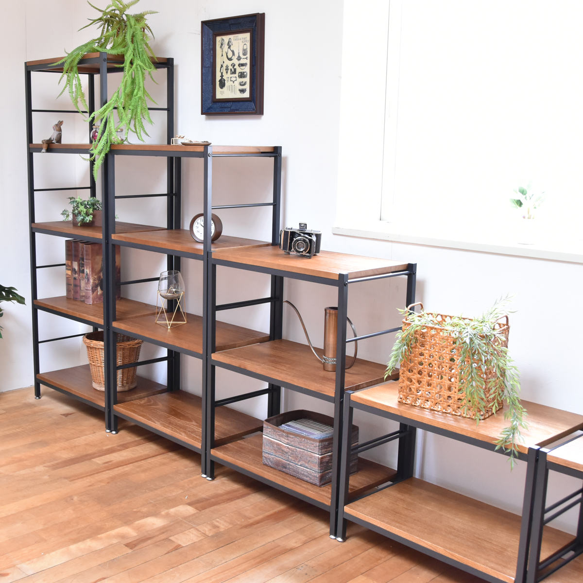 オープンラック 2段 ヴィンテージ調 天然木棚板 幅60cm ラック シェルフ 収納 棚 本棚 天然木 家具 桐 飾り棚 ディスプレイ 間仕切 木製 ブラックアイアン バイカラー
