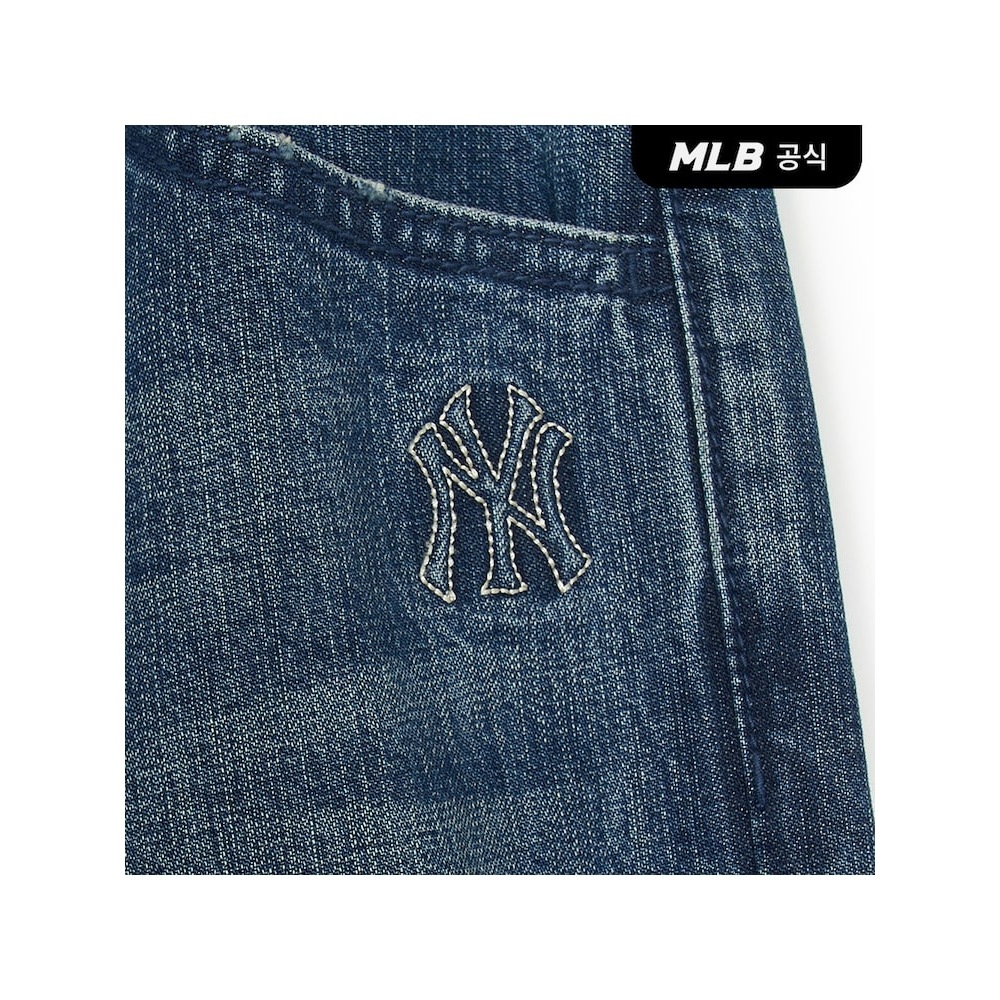 [MLB公式] 女性用ベーシックスモールロゴデストロイメガワイドデニムパンツ NY (インディゴ) QHHC3FDPB0254-50INS