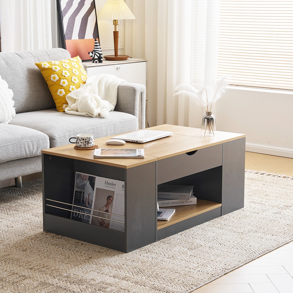 E41【新作登場】センターテーブル 昇降テーブル 大容量収納 収納付き 幅110CM 北欧風 リビングテーブル ローテーブル モダン 組み立て簡単 耐久性抜群【ダークグレー】 E41【新作登場】センターテーブル 昇降テーブル 大容量収納 収納付き 幅110CM 北欧風 リビングテーブル ローテーブル モダン 組み立て簡単 耐久性抜群【ダークグレー】