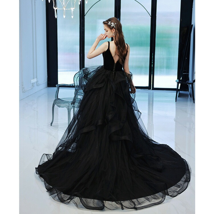 イブニングドレス 黒 ベロア ベルベット 発表会ドレス ロングドレス ブラック レース ウエスト花柄 フレア フリル オシャレ キャミドレス Vネック セクシー パーティードレス 演奏会ドレス コンサ イブニングドレス 黒 ベロア ベルベット 発表会ドレス ロングドレス ブラック レース ウエスト花柄 フレア フリル オシャレ キャミドレス Vネック セクシー パーティードレス 演奏会ドレス コンサ