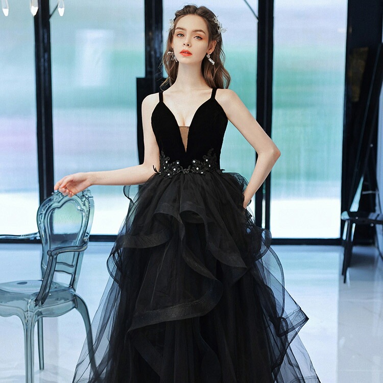 イブニングドレス 黒 ベロア ベルベット 発表会ドレス ロングドレス ブラック レース ウエスト花柄 フレア フリル オシャレ キャミドレス Vネック セクシー パーティードレス 演奏会ドレス コンサ イブニングドレス 黒 ベロア ベルベット 発表会ドレス ロングドレス ブラック レース ウエスト花柄 フレア フリル オシャレ キャミドレス Vネック セクシー パーティードレス 演奏会ドレス コンサ