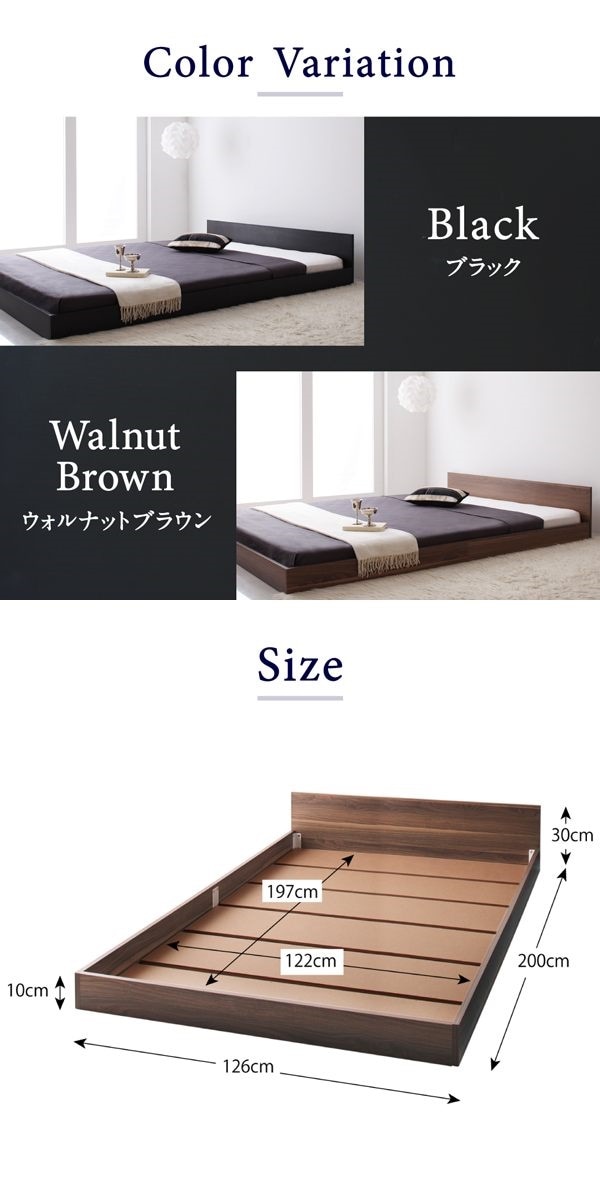 ワンルーム コンパクト シンプルフロアローベッド [HIRO]ヒロ [プレミアムボンネルコイルマットレス付き] セミダブル [フレーム色]ウォルナットブラウン [マットレス色]ホワイト