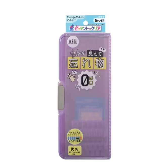 （まとめ買い）マグネット筆入 ピッタントン クリア 2ドア 筆箱 ペンケース パープル CH211PU [x3]