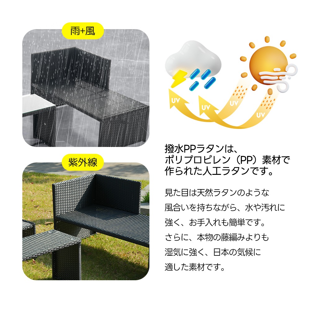 ラタン調ガーデンファニチャーセット ガーデンテーブルセット ガーデンチェアー 家具 樹脂 ホテル カフェ ベランダ テラス 屋外家具 高級 ソファ 【本体ブラック+クッショングレー】 ラタン調ガーデンファニチャーセット ガーデンテーブルセット ガーデンチェアー 家具 樹脂 ホテル カフェ ベランダ テラス 屋外家具 高級 ソファ 【本体ブラック+クッショングレー】