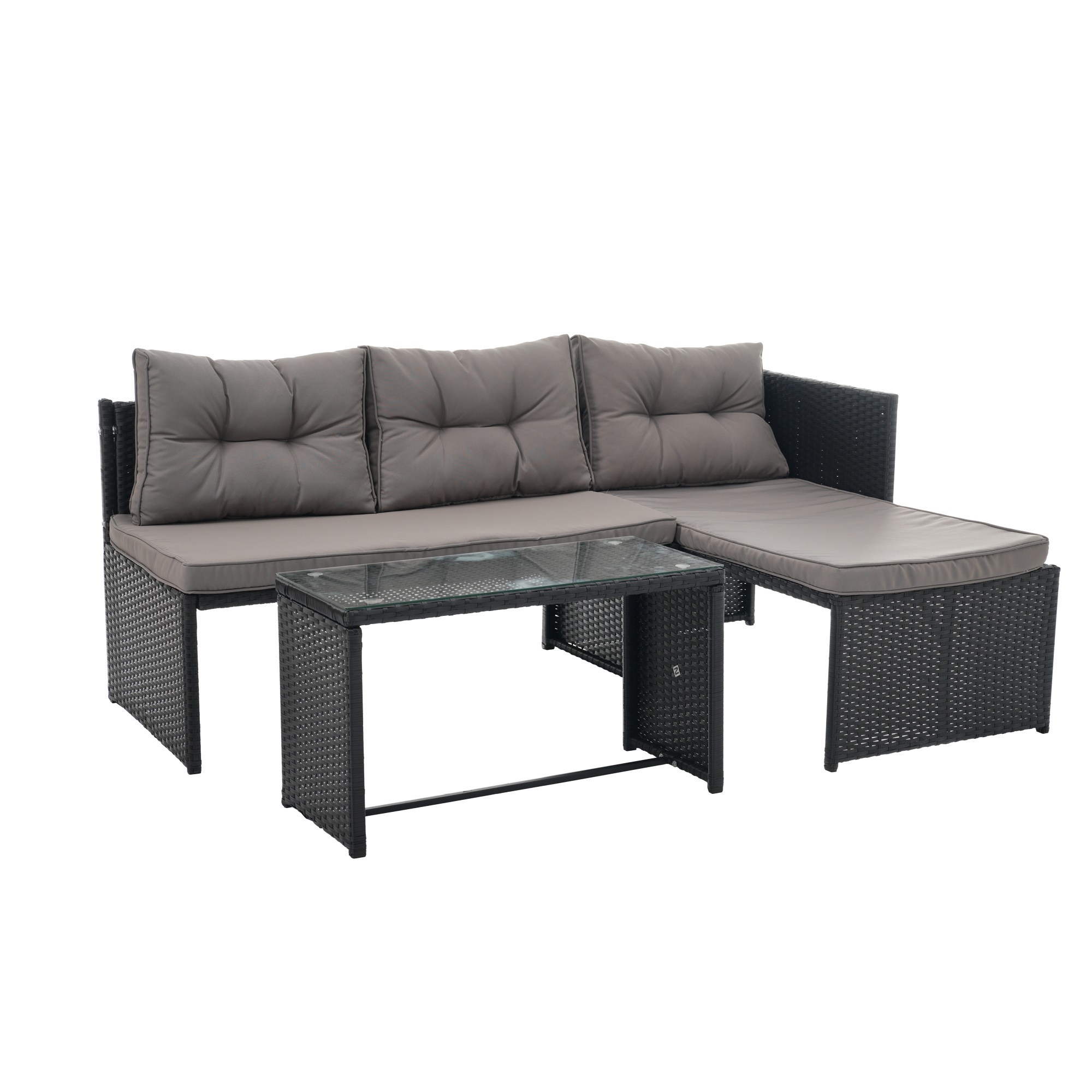 ラタン調ガーデンファニチャーセット ガーデンテーブルセット ガーデンチェアー 家具 樹脂 ホテル カフェ ベランダ テラス 屋外家具 高級 ソファ 【本体ブラック+クッショングレー】 ラタン調ガーデンファニチャーセット ガーデンテーブルセット ガーデンチェアー 家具 樹脂 ホテル カフェ ベランダ テラス 屋外家具 高級 ソファ 【本体ブラック+クッショングレー】