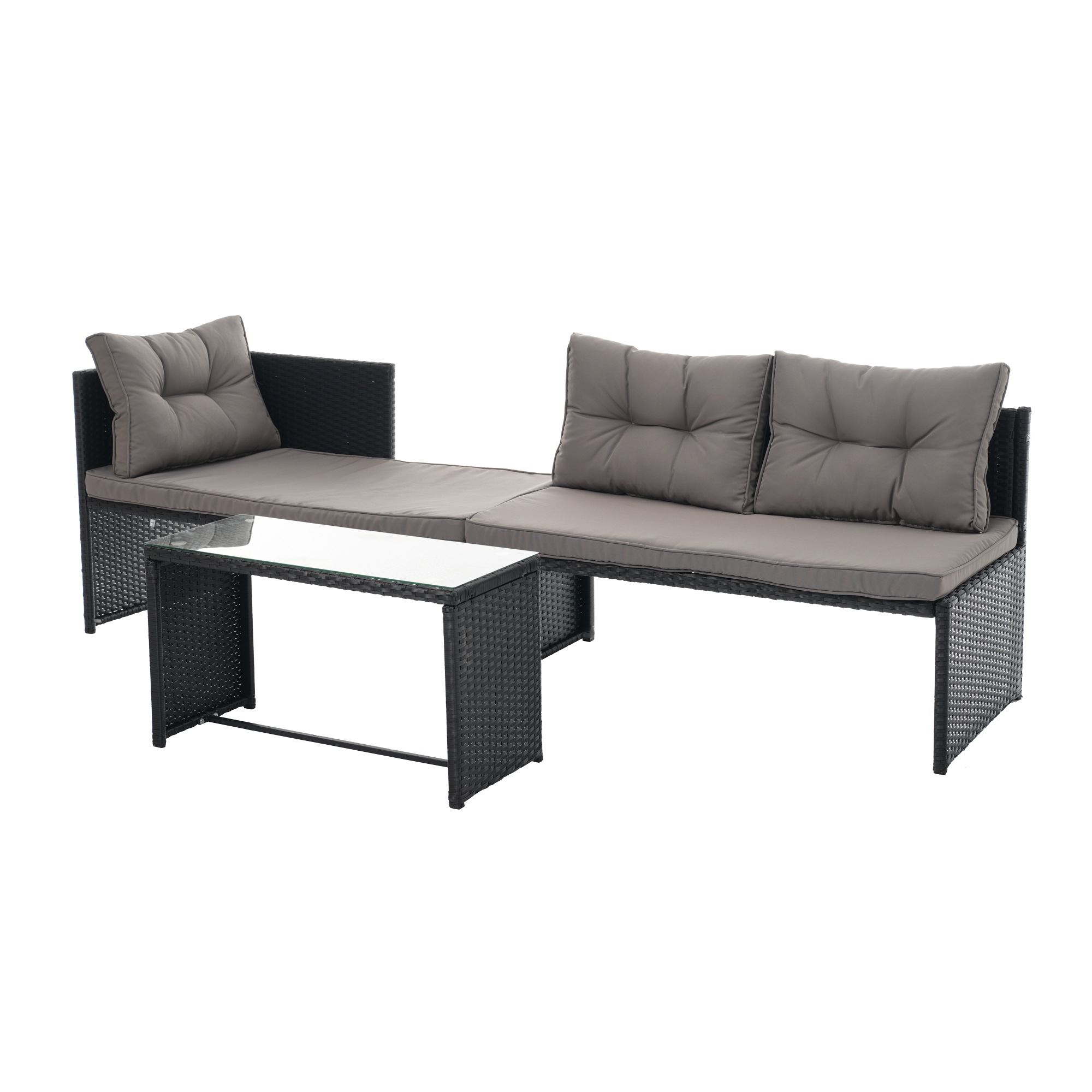 ラタン調ガーデンファニチャーセット ガーデンテーブルセット ガーデンチェアー 家具 樹脂 ホテル カフェ ベランダ テラス 屋外家具 高級 ソファ 【本体ブラック+クッショングレー】 ラタン調ガーデンファニチャーセット ガーデンテーブルセット ガーデンチェアー 家具 樹脂 ホテル カフェ ベランダ テラス 屋外家具 高級 ソファ 【本体ブラック+クッショングレー】