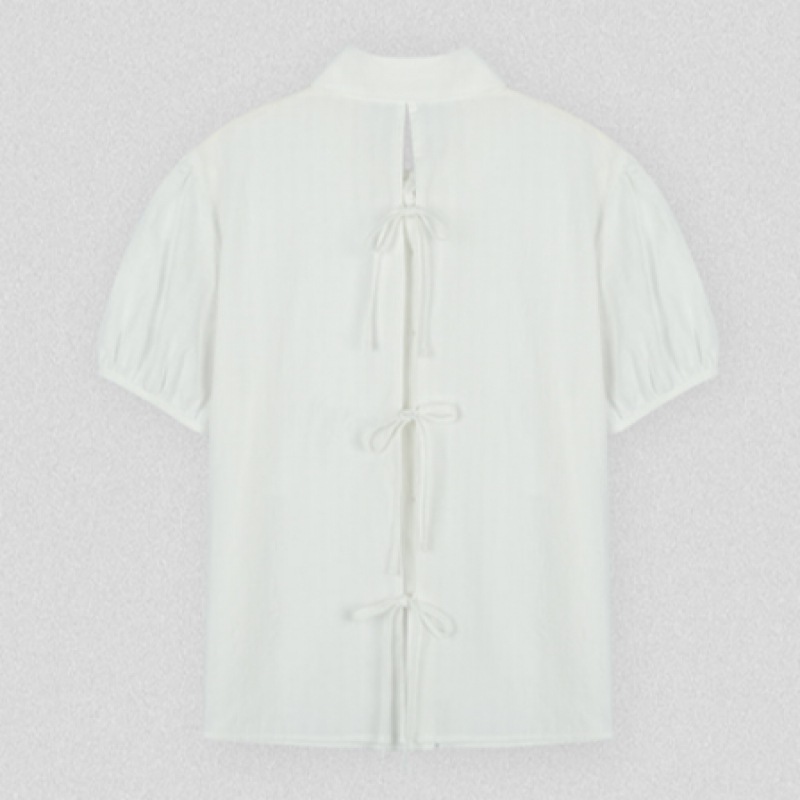 TILLIDIE オープンバックリボンポイントブラウスアイボリー TILLIDIE オープンバックリボンポイントブラウスアイボリー