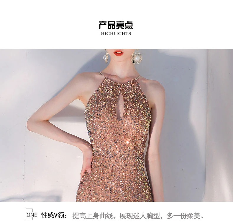 イブニングドレス女性のハイエンド2025 気質シャンパンカラー