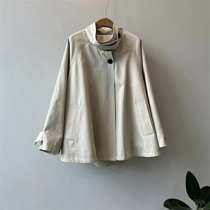 トレンチコート レディース 春秋 羽織り ブルゾン アウター 無地 長袖 大きいサイズ おしゃれ ポンチョ風 コート ジャケット カーディガン シンプル カジュアル ジップアップ トップス 長袖 ステ