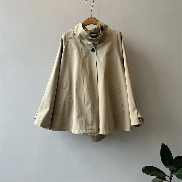 トレンチコート レディース 春秋 羽織り ブルゾン アウター 無地 長袖 大きいサイズ おしゃれ ポンチョ風 コート ジャケット カーディガン シンプル カジュアル ジップアップ トップス 長袖 ステ