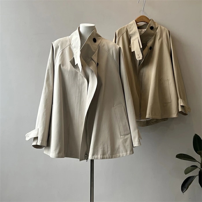 トレンチコート レディース 春秋 羽織り ブルゾン アウター 無地 長袖 大きいサイズ おしゃれ ポンチョ風 コート ジャケット カーディガン シンプル カジュアル ジップアップ トップス 長袖 ステ