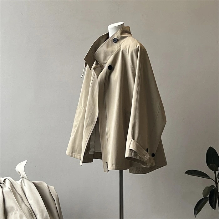 トレンチコート レディース 春秋 羽織り ブルゾン アウター 無地 長袖 大きいサイズ おしゃれ ポンチョ風 コート ジャケット カーディガン シンプル カジュアル ジップアップ トップス 長袖 ステ
