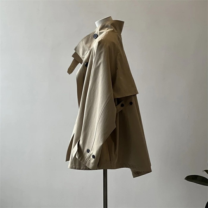 トレンチコート レディース 春秋 羽織り ブルゾン アウター 無地 長袖 大きいサイズ おしゃれ ポンチョ風 コート ジャケット カーディガン シンプル カジュアル ジップアップ トップス 長袖 ステ
