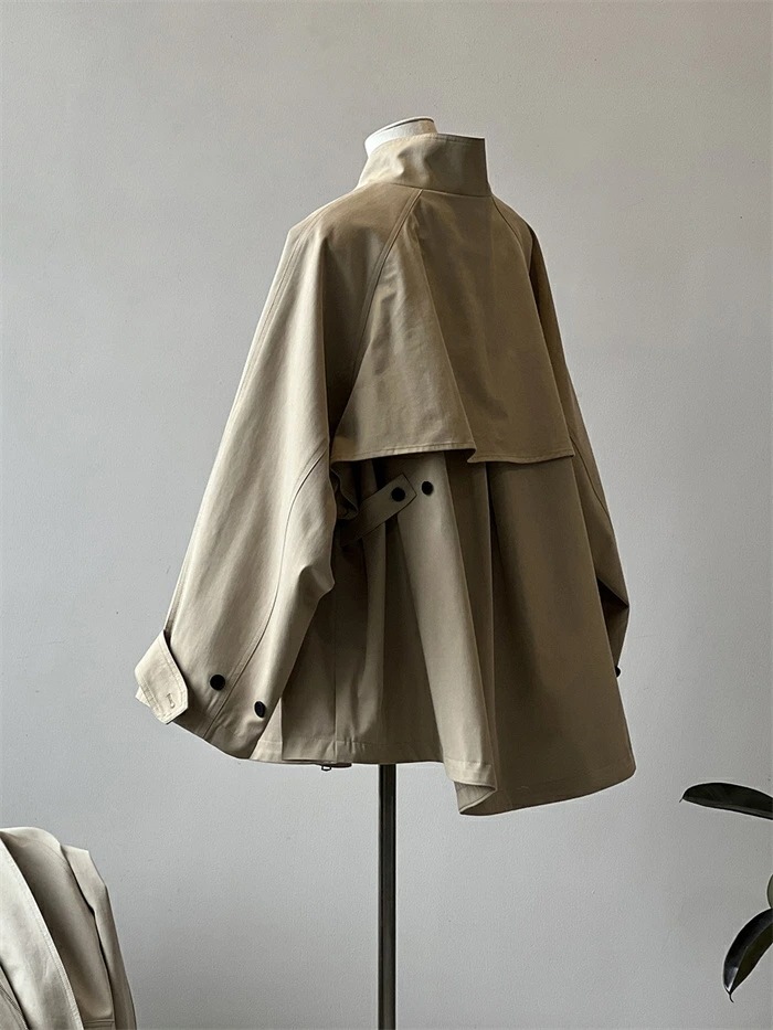 トレンチコート レディース 春秋 羽織り ブルゾン アウター 無地 長袖 大きいサイズ おしゃれ ポンチョ風 コート ジャケット カーディガン シンプル カジュアル ジップアップ トップス 長袖 ステ