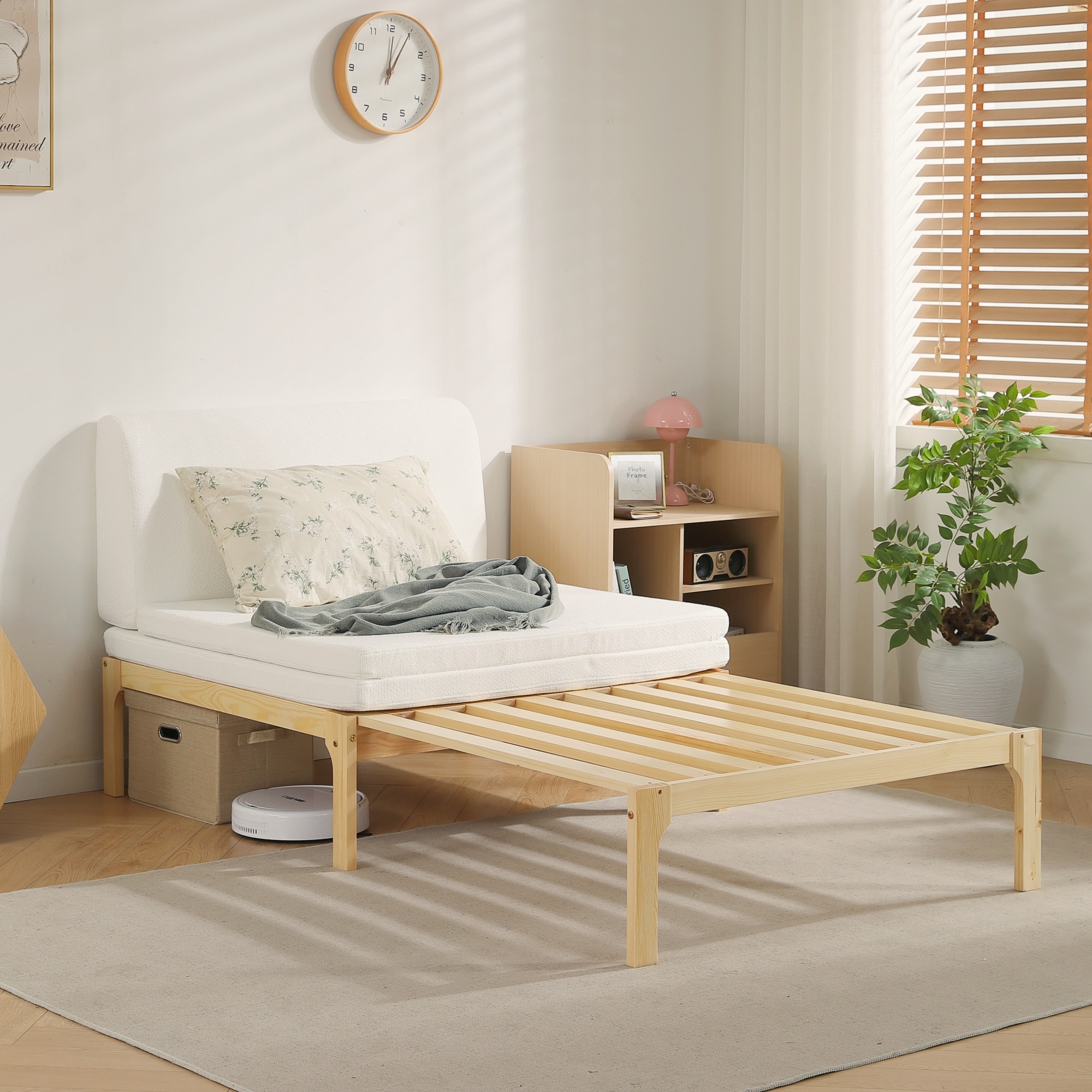 【本日限り激安SALE】ディベッド ソファベッド シングル 天然木製 伸長式ベッド ベッドフレーム 伸縮 下収納 おしゃれ 2way 天然木 来客用 リビング パイン材 すのこ仕様