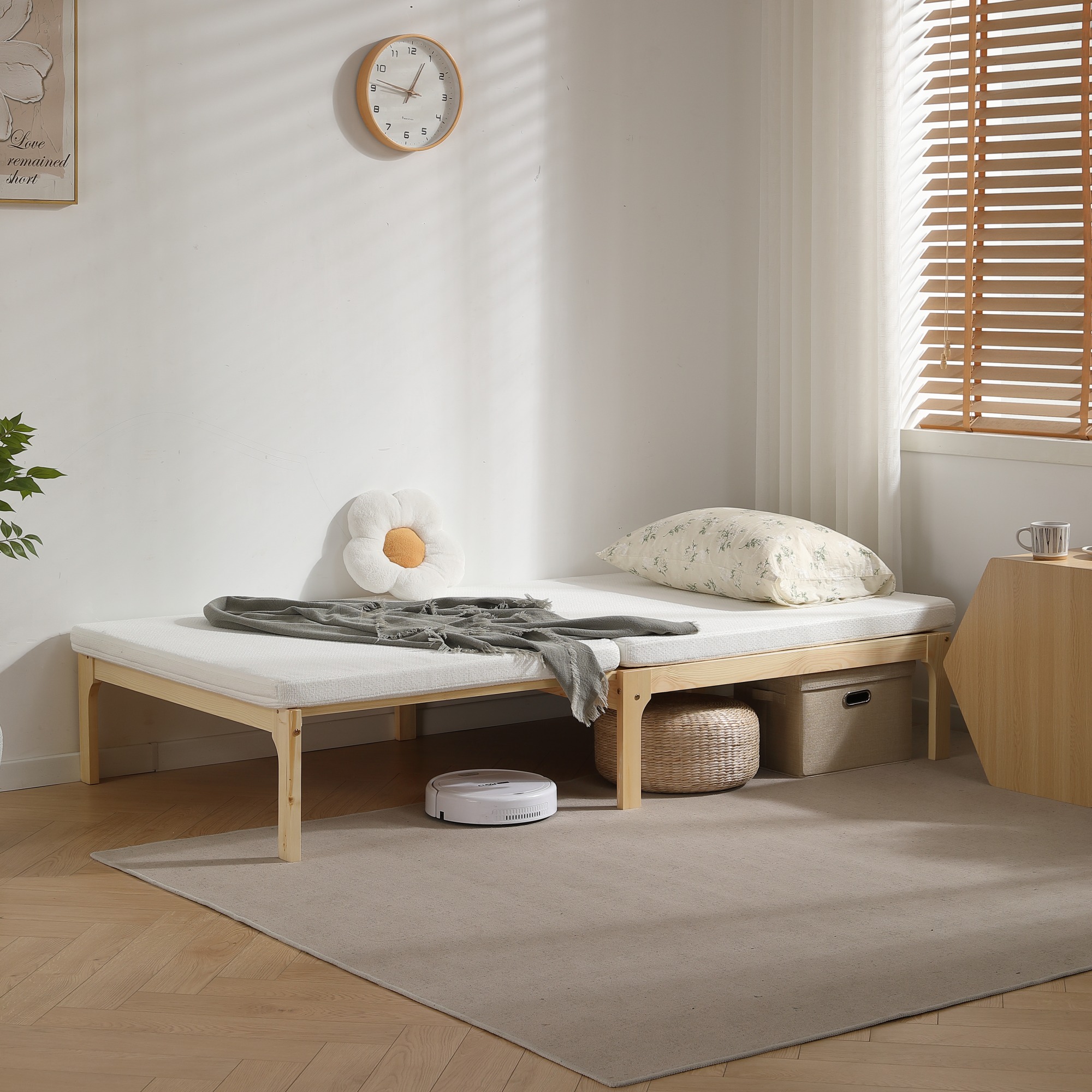 【本日限り激安SALE】ディベッド ソファベッド シングル 天然木製 伸長式ベッド ベッドフレーム 伸縮 下収納 おしゃれ 2way 天然木 来客用 リビング パイン材 すのこ仕様