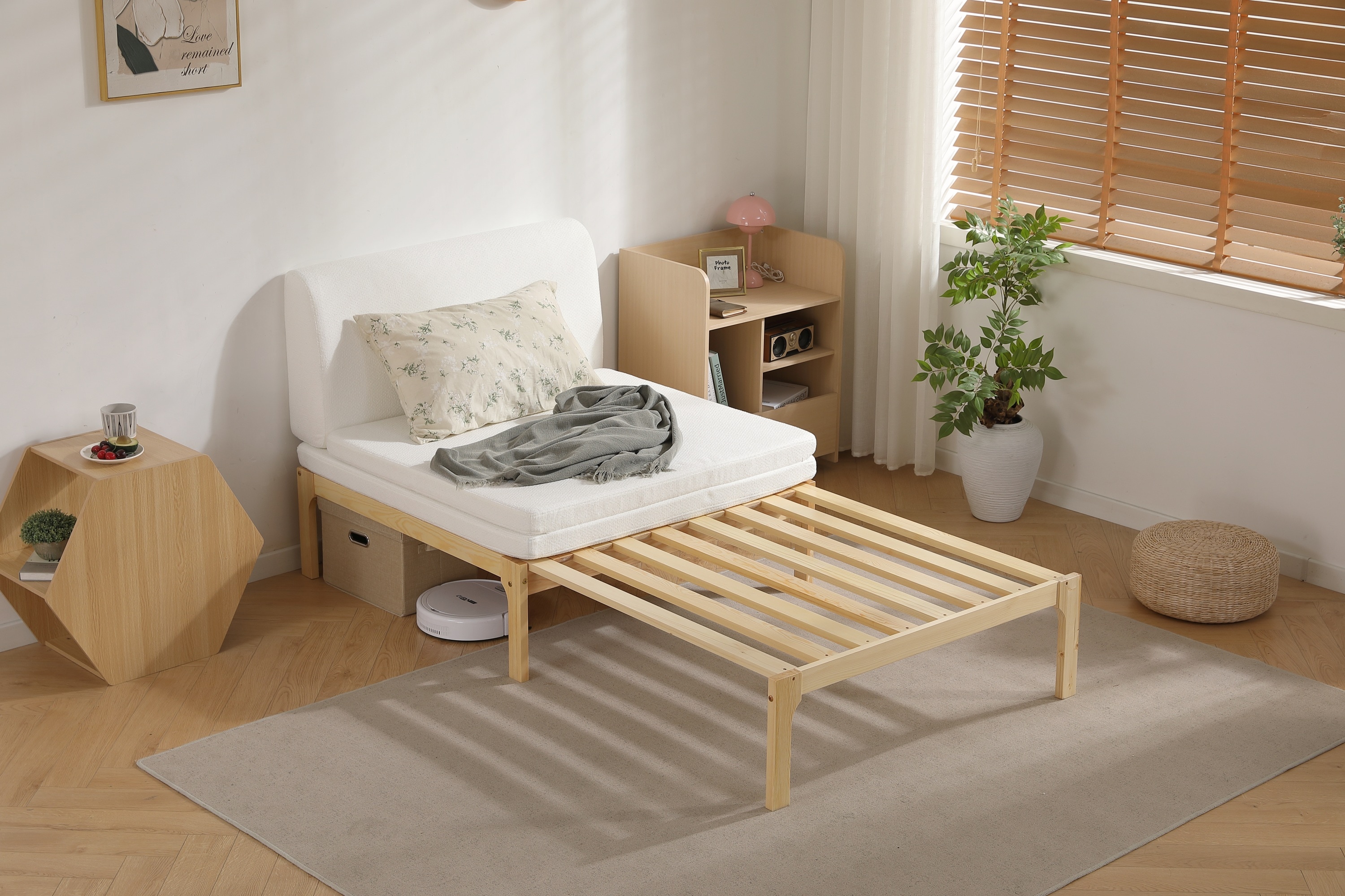 【本日限り激安SALE】ディベッド ソファベッド シングル 天然木製 伸長式ベッド ベッドフレーム 伸縮 下収納 おしゃれ 2way 天然木 来客用 リビング パイン材 すのこ仕様