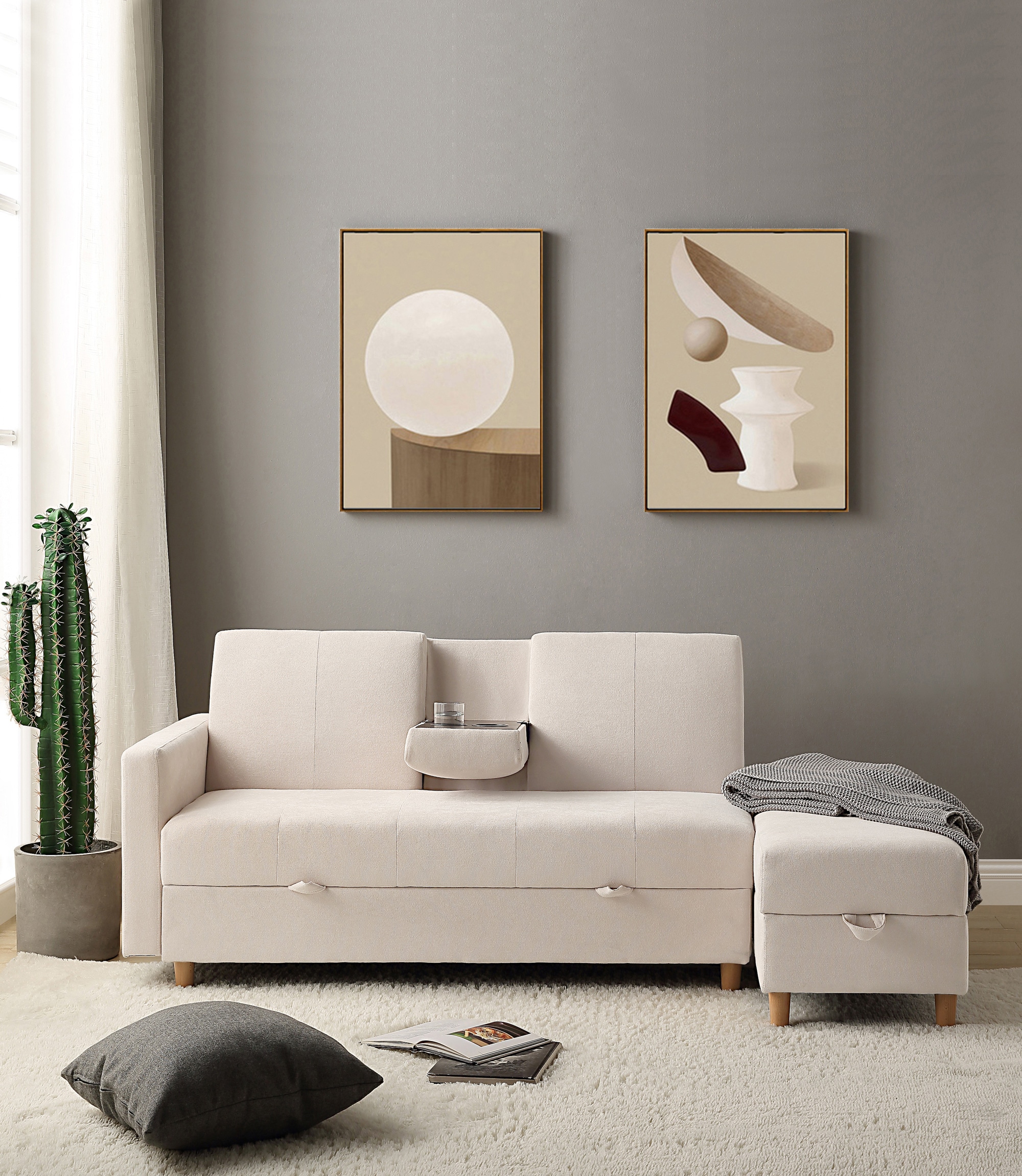 【国内出荷】ソファー 3人掛け ソファ 多機能ソファベッド 収納機能 引き出し オットマン おしゃれ コーナーソファー コーナー 【アイボリー】