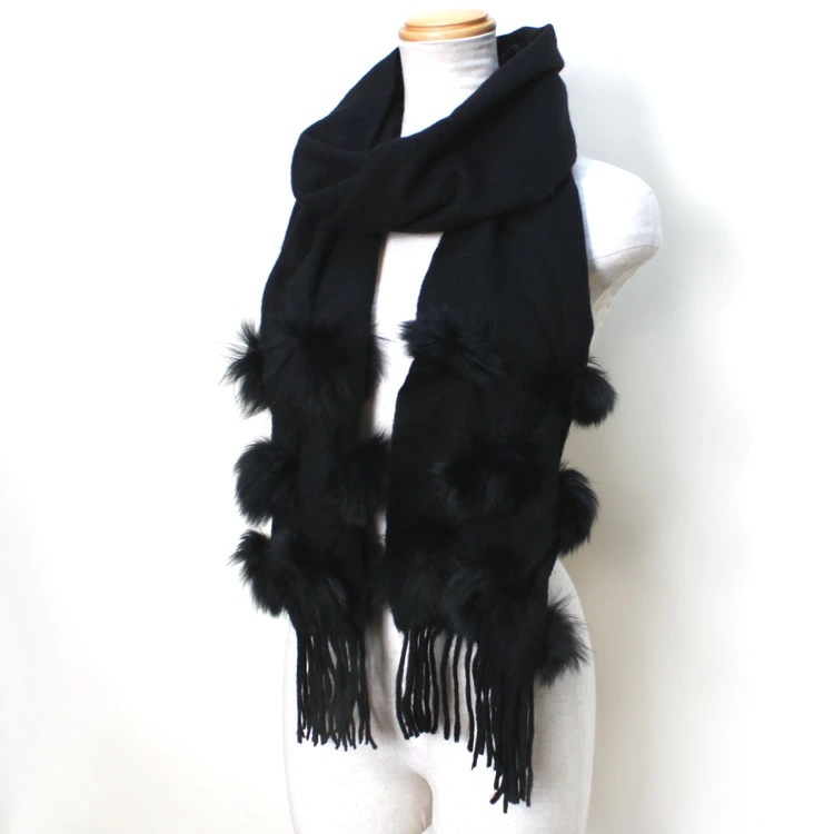 カシミヤ混 ストール マフラー フォックス ファー飾り付 ブラック レディース カシミア フリンジ 送料無料 プレゼント ギフト カシミヤ混 ストール マフラー フォックス ファー飾り付 ブラック レディース カシミア フリンジ 送料無料 プレゼント ギフト